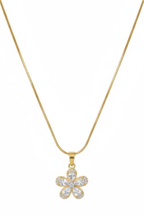 Minimal Gold Çelik Çiçek Kolye Zirkon Taşlı Kadın 316L Paslanmaz Çelik Şık Hediye Kolye