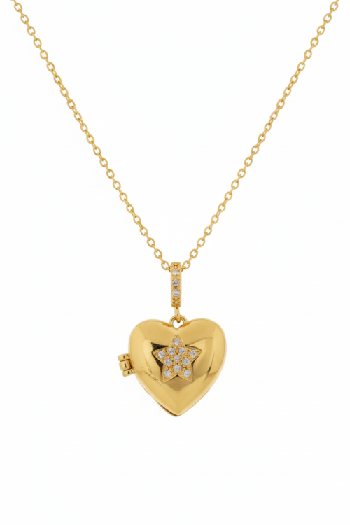 Minimal Tasarım Kadın Madalyon Anı Kolyesi Gümüş Kalp Kuzey Yılıdızı 316L Çelik Hediye Kutulu Şık Tasarımlı