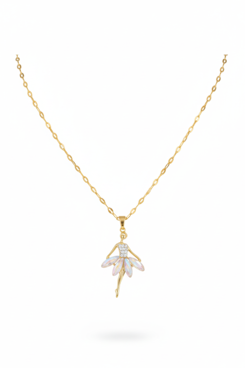 Minimal Kadın Gold Eteği Hologram Taşlı Balerin Figürlü Kolye -316L Çelik Hediye Kutulu Şık Tasarım